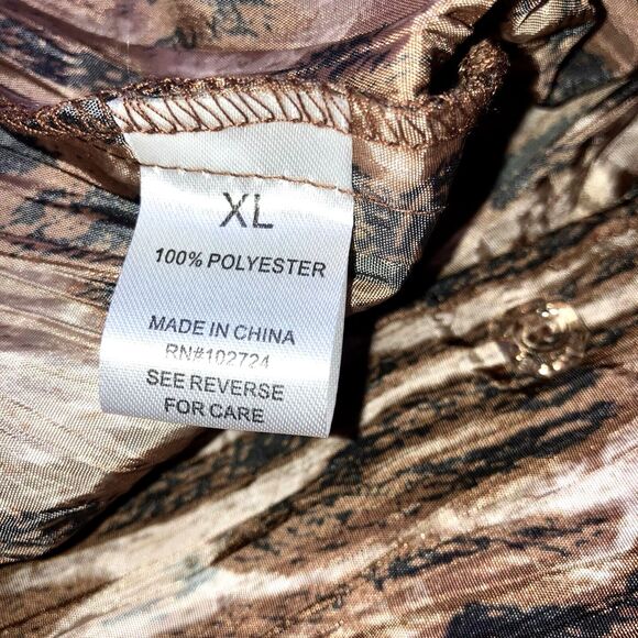 HARVE BERNARD XL Taffeta Neutral Ruffle Animal print Blouse Top Washable Crinkle - Picture 5 of 5